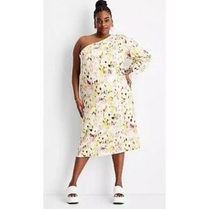 Future Collective One Shoulder Sleeveless Linen Blend Plus Size Dress